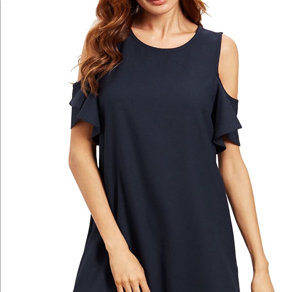 Cold Shoulder Ruffle Sleeve Dress